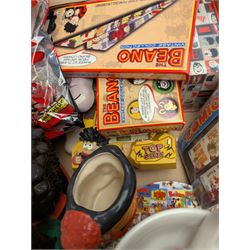 Collection of Robert Harrod The Beano Dandy Collection figures including Desperate Dan, Teach, Rodger the Dodger and Chips together with Beano collectibles including mugs, stamps, etc