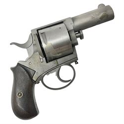 The major parts only of a British Bull-Dog .500 Boxer five-shot revolver comprising stripped down framework, cylinder, trigger with guard, functioning hammer and two-piece chequered grip; retailed by G. Goth Buenos Ayres; Belgian proof marks; L19.5cm overall; in fitted mahogany case 
