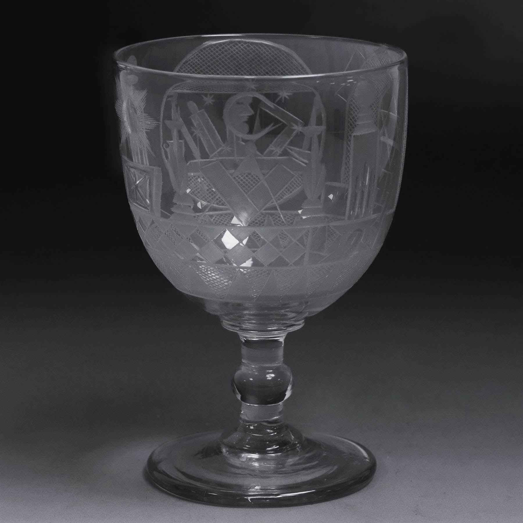 Georgian masonic etched glass rummer, H13cm