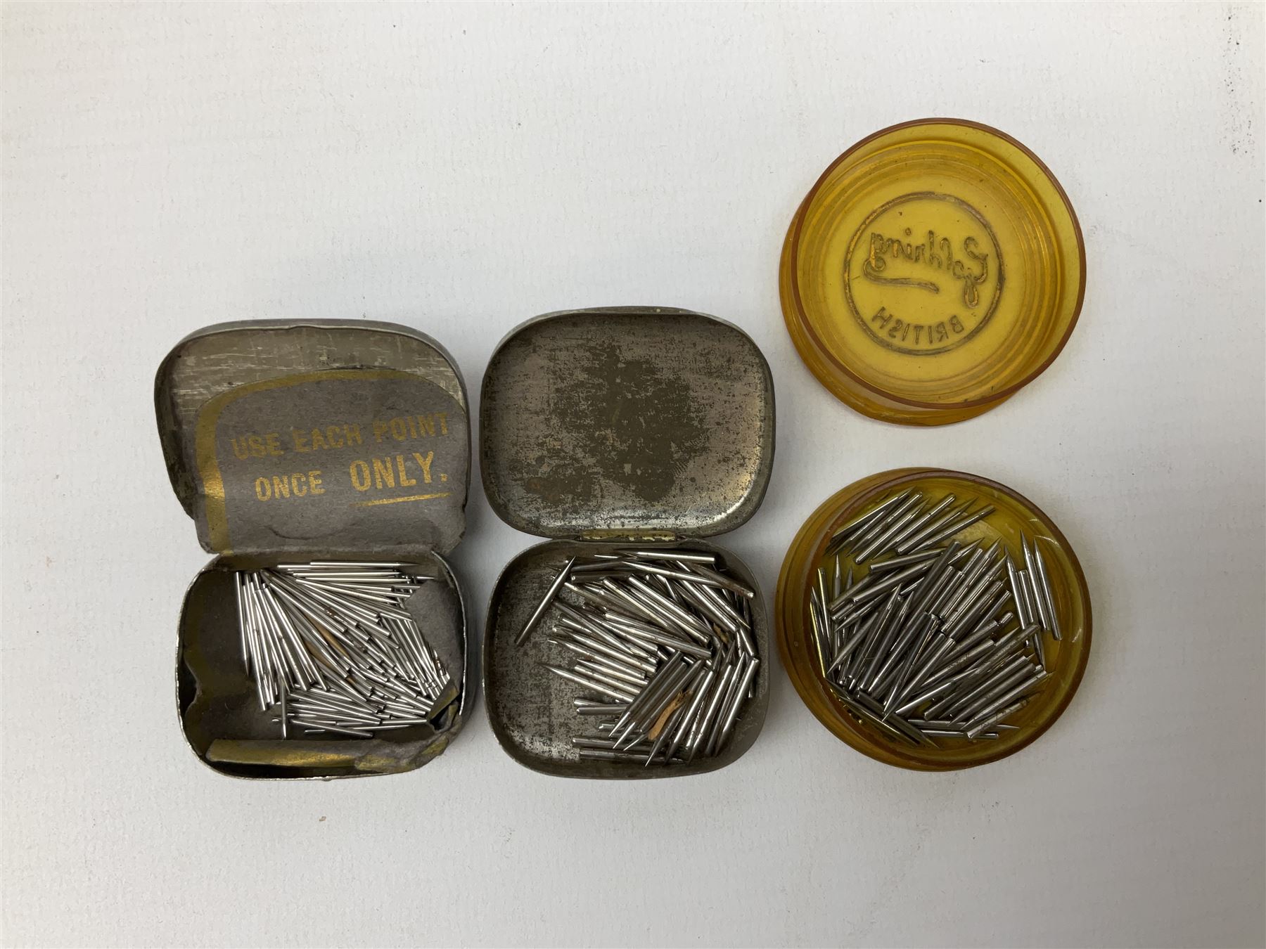 Early 20th century wind up gramophone set in a wooden case with twin door sound hole to the front and tins of 'His Masters Voice' needles