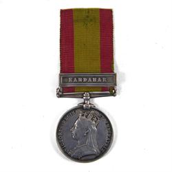 Victoria Second Afghan War medal with Kandahar clasp, name erased
