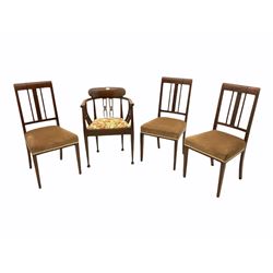 Three Edwardian mahogany inlaid bedroom chairs and a similar tub shaped chair (4)