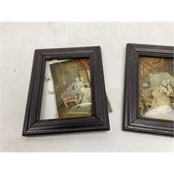 Pair of framed crystoleums each depicting a courting couple in period dress, H24cm