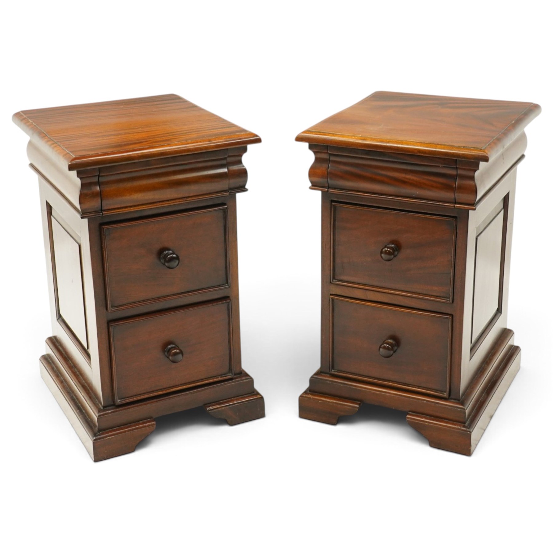 Barker & Stonehouse - pair of 'Grosvenor' contemporary hardwood bedside chests, rectangular top over shaped cushion drawer and two cock-beaded drawers, on shaped bracket feet