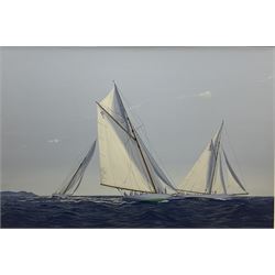 James Miller (British 1962-): Fifes Magnificent Cutters - 'Tuiga' 'Mariska' and 'Lady Anne' off St. Tropez, oil on canvas signed, titled verso 69cm x 104cm