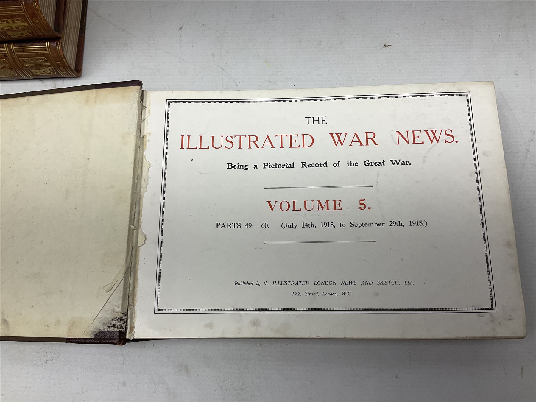 The Illustrated War News - Being a Pictorial Record of the Great War. Parts 1 -96 August 12th 1014 - June 7th 1916 uniformly bound in eight oblong quarto volumes with half-leather/gilt binding. Published by The Illustrated London News (8)