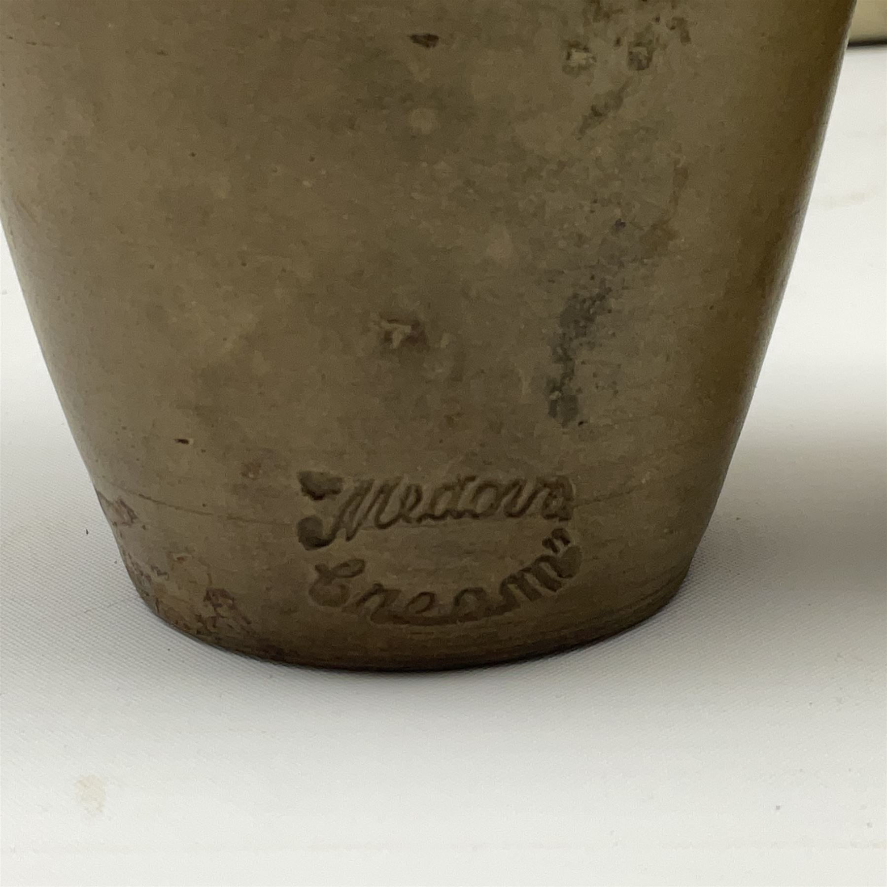 Large 2 gallon stoneware flagon, stamped 'John Soulby Wine Merchant Malton 2 Gall', together with a collection of similar stoneware jars and bottles, largest H40.5cm