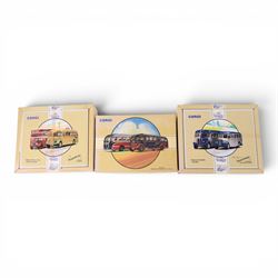 Thirteen Corgi Classic Commercials and Classic Public Transport diecast models, including four limited edition sets, comprising The Buses of Silver Service no. 97070, The Devon Bus Set no. 97071, Whittles no. 97069, The South Wales Set no. 97075, The East Lancashire set no. 97077, Devon General 75th Anniversary no. 97052, Burlingham Seagull no. 97174, The R.W Carney no. 97193, The Provincial Set no. 97072, Burlington Seagull Ribble no. 97173, Double Deck Tram Plymouth no. 97269, Burlingham Seagull AEC Regal no. 97053 and Guy Arab Birmingham no. 97201, all boxed