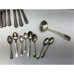 Four butter knives with hallmarked silver handles together with a Quantity of silver-plated cutlery stamped Ashberry and other stainless steel cutlery