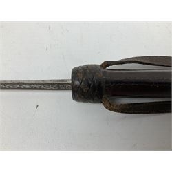 Early 20th century officer's swagger type leather covered sword stick, the 33cm etched single fullered blade marked Wilkinson Pall Mall, with carrying strap L60.5cm