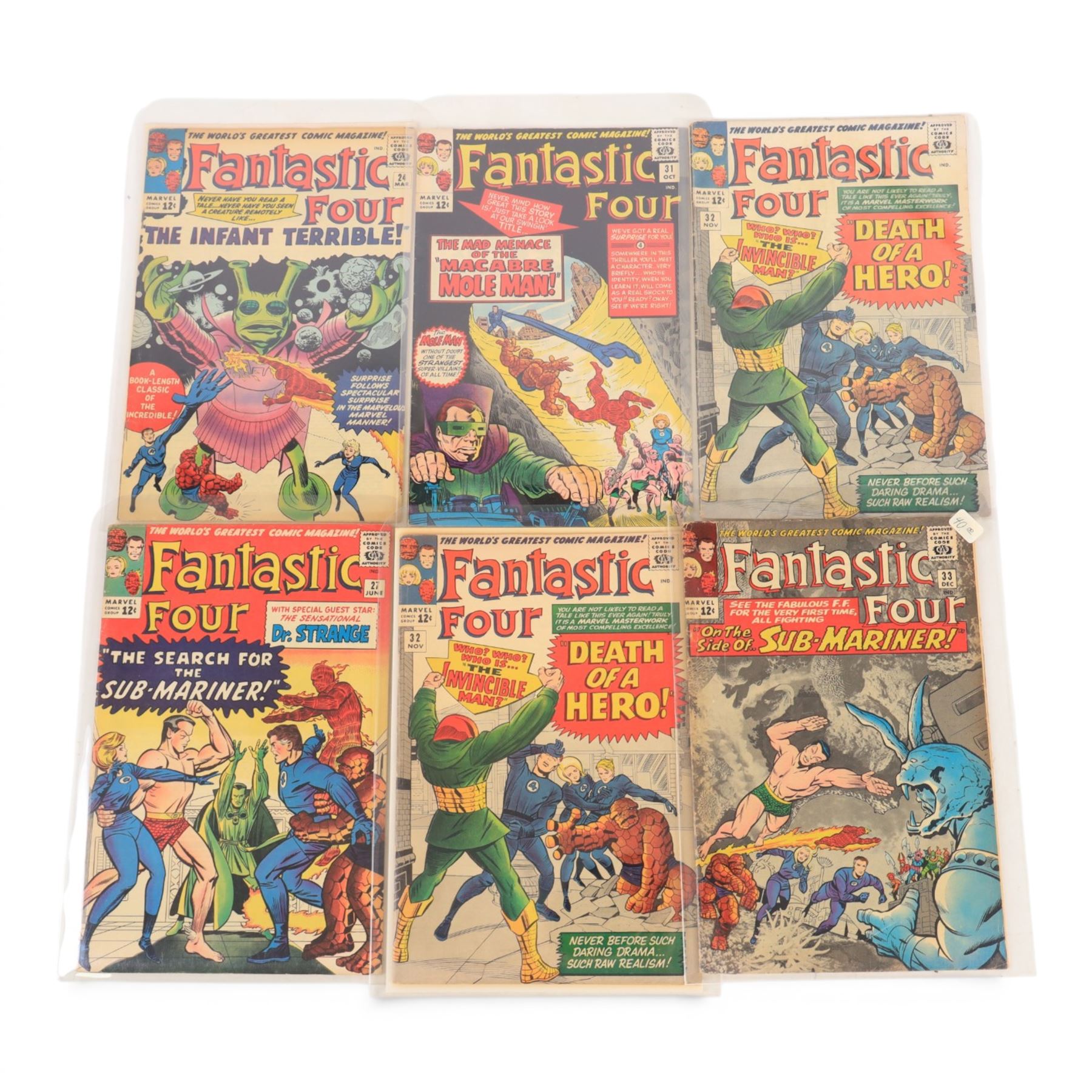 Fifteen Marvel Silver Age 'The Fantastic Four' comic books, spanning years 1963-1965, comprising issues #24, #27, #31-#40, including several duplicates