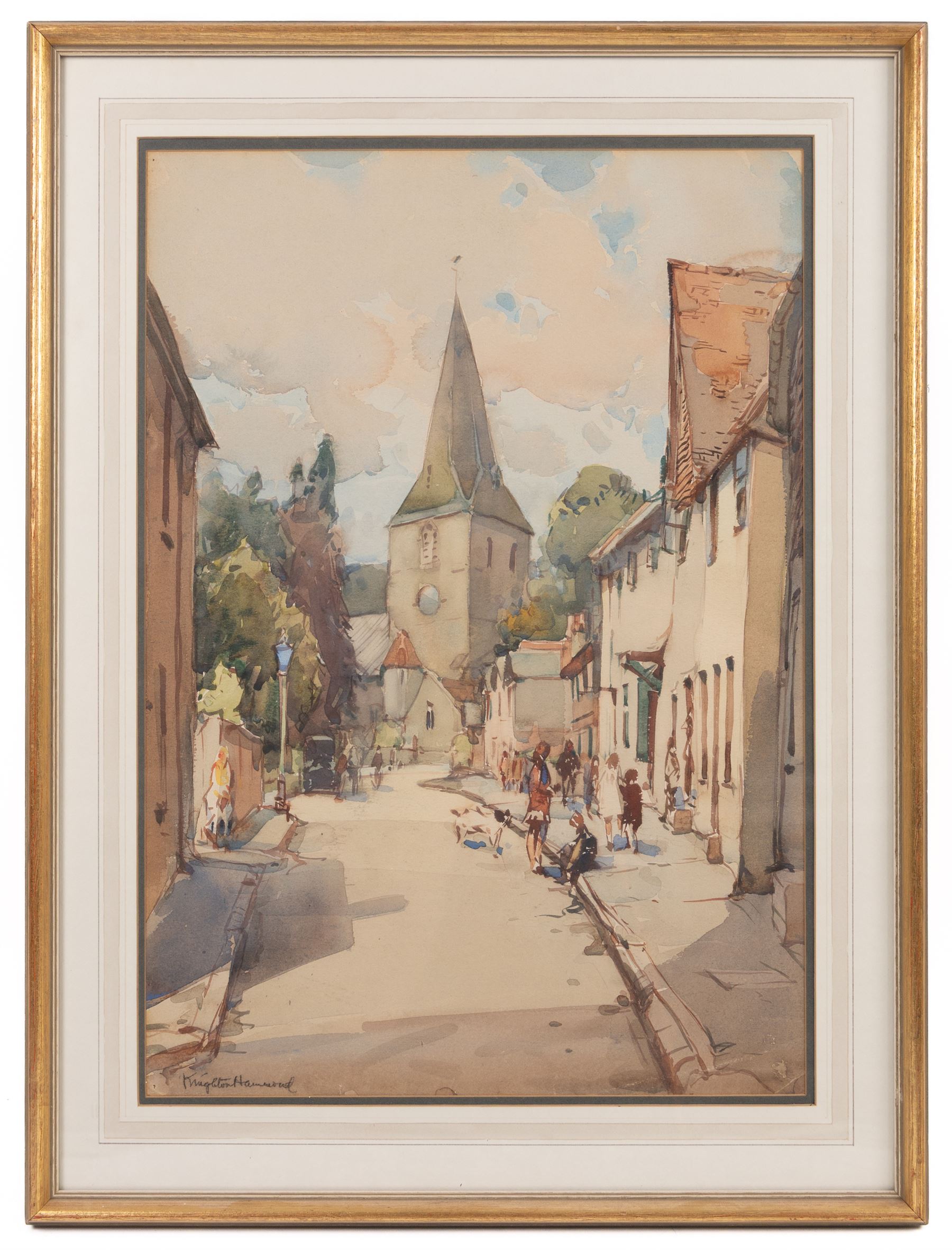 Arthur Henry Knighton-Hammond (British 1875-1970): Village Church - possibly Shere, watercolour signed 48.5cm x 34cm