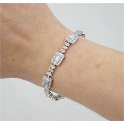 18ct white gold baguette and round brilliant cut diamond bracelet, stamped 750, total diamond weight approx 4.70 carat