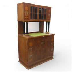 Continental Art Nouveau cocktail cabinet, the stepped cornice over a glazed upper section ...
