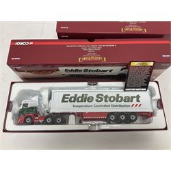 Corgi Hauliers of Renown - four limited edition 1:50 scale Eddie Stobart heavy haulage vehicles comprising CC13812 Mercedes-Benz Actros Curtainside; CC15002 Iveco Stralis Curyainside; CC13722 Scania R Fridge Trailer; and CC15202 MAN XLX; all boxed (4)