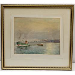 Edward H Simpson (British 1901-1989): Coble and Trawler in the North Bay Scarborough, watercolour signed 18cm x 22cm