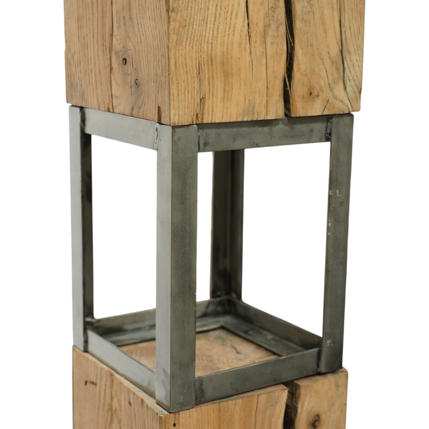 Sophie Olivier (French 1978-): ‘Amour’, 3D sculpture depicting Man & Woman, constructed from driftwood sections with inset ceramic elements and metalwork frames, mounted on a stepped metal base, applied with artist’s plaque and dated 2017