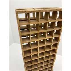 Vintage pine wine rack, space for fifty five bottles