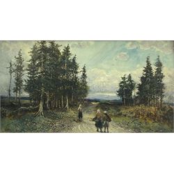 William Manners (British 1860-1930): Country Girls on a Wooded Track, watercolour signed 24cm x 43cm