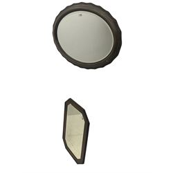 Oval wall mirror, shaped frame with bevelled plate (61cm x 86cm); early 20th century oak wall mirror, canted rectangular frame with bevelled plate (79cm x 52cm) (2)