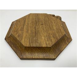 Mouseman - oak octagonal chopping board or teapot stand, moulded edge carved with mouse signature, by the workshop of Robert Thompson, Kilburn