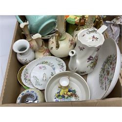 Royal Worcester miniature loving cup, Royal Doulton Wendy figure HN 2109, Lladro dish, two Giuseppe Armani figures, Staffordshire style figural vase, Crown Devon Fieldings blush ivory ewers and twin handled vases, Villeroy & Boch, Royal Doulton, Carlton Ware, Masons ironstone, other ceramics, teawares etc in four boxes