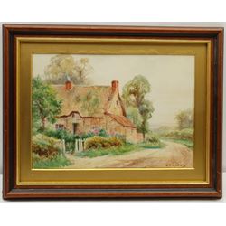 Sidney Valentine Gardner (Staithes Group 1869-1957): Thatched Cottage, watercolour signed 24cm x 34cm