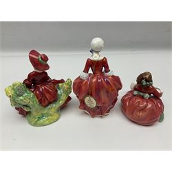 Ten Royal Doulton figures, to include Lydia HN1908, Goody Two Shoes HN2037, May HN2746, A Single red Rose HN3376, etc, nine with original boxes 