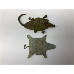 After Franz Xavier Bergman, two cold painted bronzes modelled as a crocodile skin, and a zebra skin, each stamped beneath with B within an amphora and Austria, crocodile L12.5cm, zebra 10.5cm