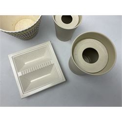 Hornsea Pottery Rainbow planter by John Clappison, together with two Horsea Concept vases with flower holders and Hornsea Stadium dish, largest example H16cm