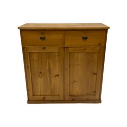 Late 19th century pine cupboard, fitted with two drawers and two cupboards
