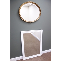 Cream finish hat and coat stand (H184cm), a classical white framed bevel edge wall mirror (W74cm, H104cm|) and an oval gilt framed wall mirror (W67cm, H57cm) (3)  