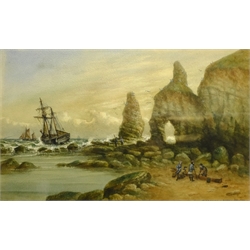 John Francis Branegan (British 1843-1909): 'King and Queens Rock Flamborough', watercolour signed and titled 32cm x 52cm