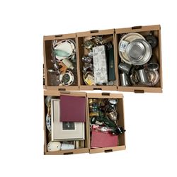 Collection of tankards, together with glassware and other collectables, in five boxes 