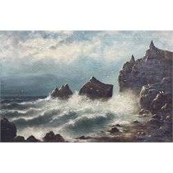 FW Kirtley (Early 20th century): Rocky Coastline, oil on canvas signed 49cm x 75cm