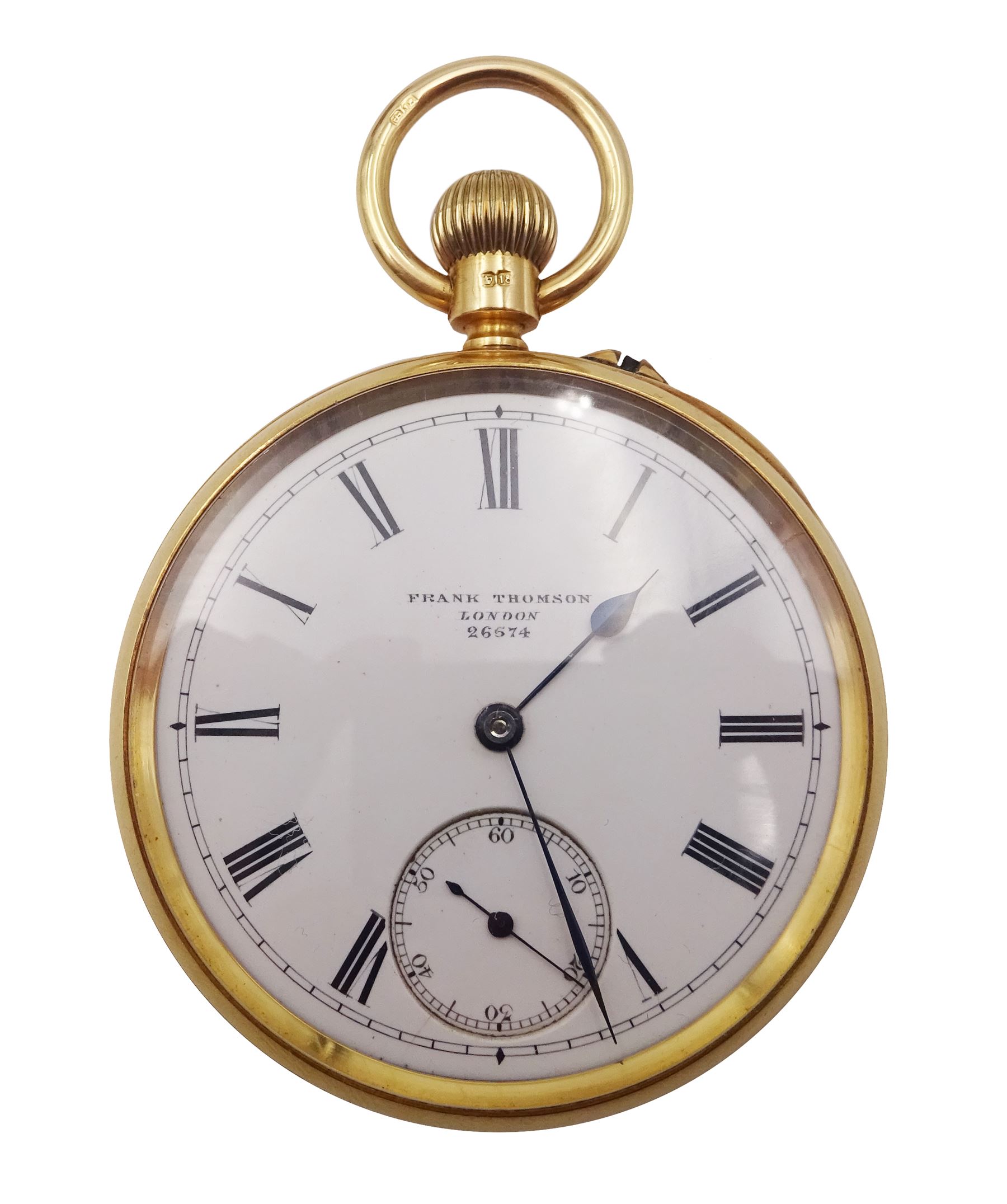 Victorian 18ct gold open face keyless pocket watch by Frank