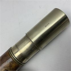 W Ottway & Co Ltd Ealing London single-draw telescope pattern 373, dated 1941 with broad arrow mark; sliding lens shroud and leather covered body with captive lens cover, serial no.2669, L60cm fully extended