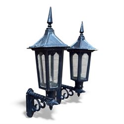 Pair of Cast aluminium outdoor wall lanterns in a black finish