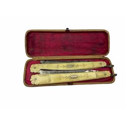 Pair of early 19th century John Barber ivory cut-throat razors with pique work decoration, each having oval plaques inscribed W. Hodgson, steel blades stamped ‘John Barber’ in case