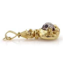 9ct gold stone set clown pendant / charm, hallmarked
