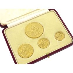 King George VI 1937 gold proof four coin set, comprising half sovereign, sovereign, two pounds and five pounds, in Royal Mint dated case