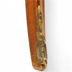 Pair of Louis XV style kingwood and marquetry bedside cabinets, the serpentine sienna marble top above two bombe fronted drawers with rococo style bronze handles and masks on slender cabriole legs terminating in bronze sabots  