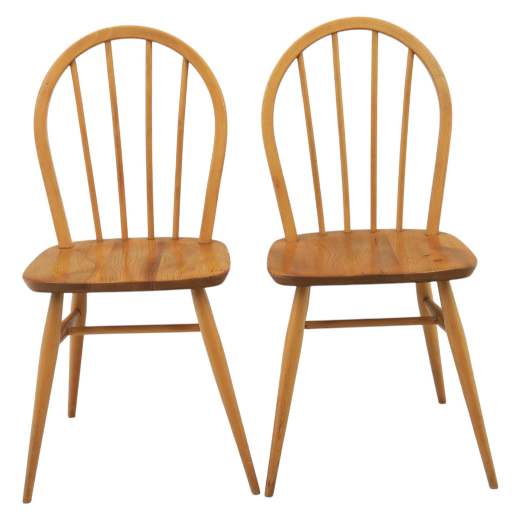 Ercol - set of four 'Windsor' waxed elm chairs, with hoop back design, on tapering supports