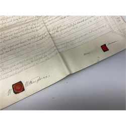 Early 19th century manuscript deed on vellum in three sections dated 25th February 1803 relating to 'An agreement between William Wilberforce, of the old palace yard, Westminster - son of Robert, AND The Reverend Thomas Bowman, of Beverley, who has agreed to buy from William Wilberforce the Freehold of a 