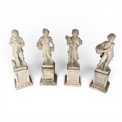 The Four Seasons - set of four traditional cast stone garden figures, in a weathered finish, stamped 'Lucas'
