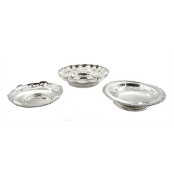 Silver dish by Barker Ellis Silver Co, Birmingham 1974, silver pedestal dish by E H P Co Ltd, Sheffield 1975 and one other, approx 14.2oz