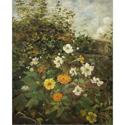 English School (Early/mid 20th century): Garden Flower Border, oil on panel unsigned 44cm x 36cm