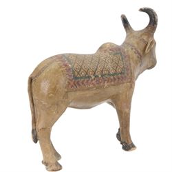 Pair of 19th century Indian hand painted Nandi bulls, H35cm
