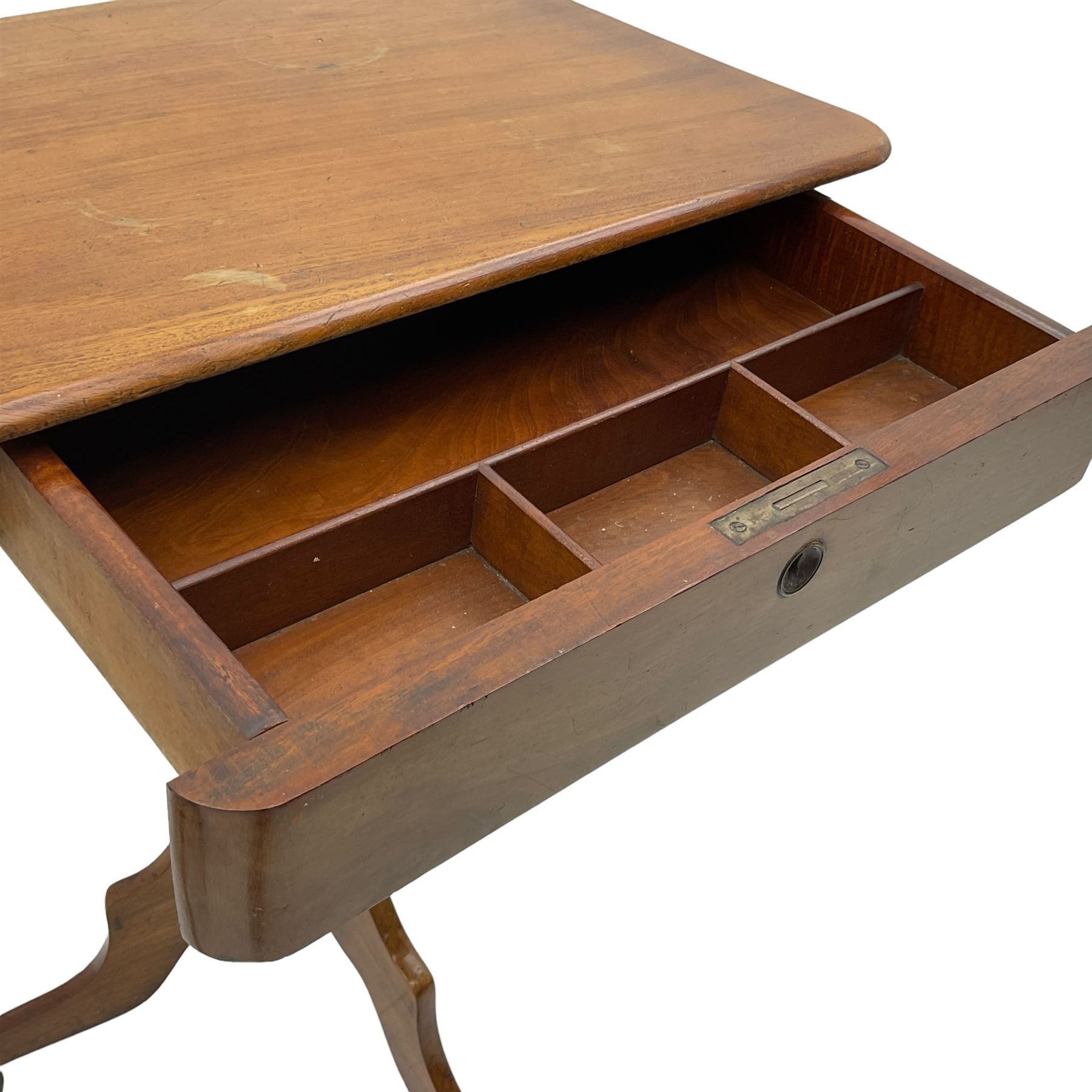 Mahogany rope twist jardiniere stand (H98cm); George III mahogany fold-over tea table (H75cm); occasional table with sectioned drawer (H72cm, W49cm, D37cm); upholstered stool (4)