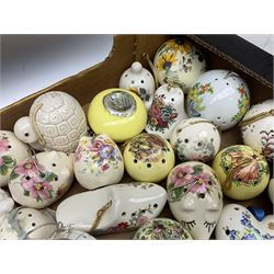 Large collection of ceramic pomanders, to include examples modelled as animals, floral examples etc